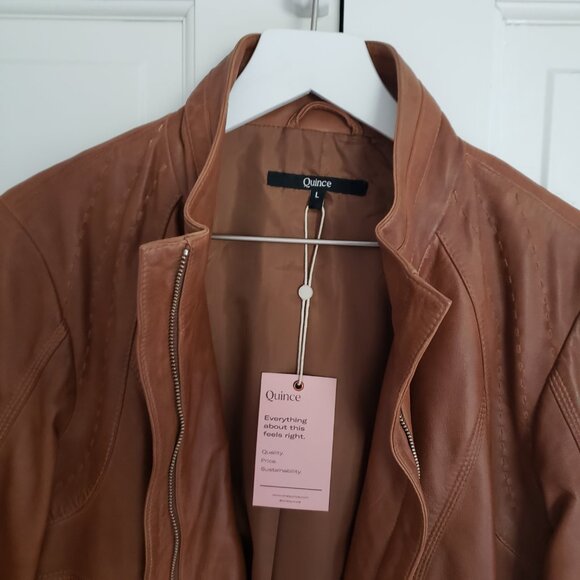 NWT Quince Leather Stand-Collar Jacket Cognac Brown Size Large - Picture 4 of 15